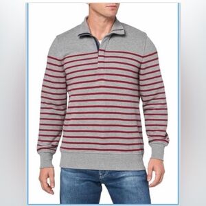 Brooks Brothers Mens Long Sleeve Mariner Stripe Half-Zip Sweater Heather Grey XL